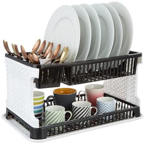 Organizador de fregadero de cocina sobre encimera con escurridor, soporte para cubiertos para platos y tazones, uso doméstico - Product Image 1