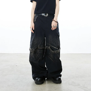 Pantalon cargo en denim léger pour homme, taille haute, coupe ample, respirant, style streetwear, coton mi-lourd, plusieurs poches, vêtements d'hiver - Product Image 2
