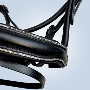 Bridon de dressage anatomique en cuir de qualité supérieure avec garniture argentée, bordure en cristal, boucles en acier inoxydable robustes, logo personnalisé - Product Image 2