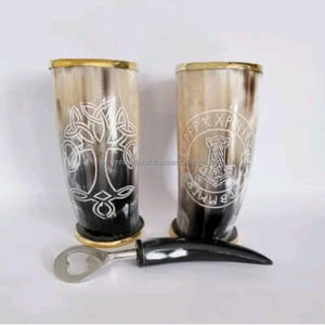 Personnalisé exquis Vintage ours boire Koi tasse fabriqués à la main en corne naturelle courte Antique sculpté Animal Style parfait affaires - Product Image 1