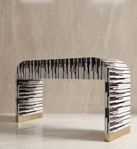 Mesa Consola Moderna de Metal con Incrustaciones de Hueso, Diseño Curvo para Entrada, Patrón Floral Geométrico para Sala de Estar, Pasillo, Muebles para el Hogar - Product Image 3