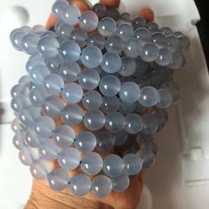 Cuentas de piedras preciosas de calcedonia azul natural, cuentas sueltas redondas de color lila para hacer joyas, pulsera y collar DIY - Product Image 3
