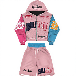 Custom Knitted Polyester/Cotton Sweatsuit Track Short Set <b>Summer</b> Two Piece Windbreaker Tracksuit Hoodie Shorts <b>Jacket</b> Quick <b>Men</b> - Product Image 1
