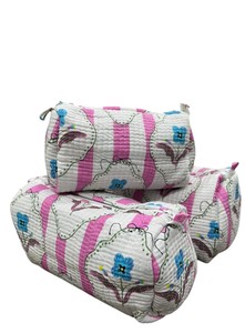 100% Cotton Handmade Hand Block Printed Quilted Travel Cosmetic <b>Makeup</b> Pouch - Set of 3 - Product Image 1