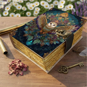 Diario de cuero genuino de 400 páginas con diseño de búho, libro de sombras clásico religioso en blanco, cuaderno de bocetos hechizado hecho a mano con papel de borde deshilachado - Product Image 3