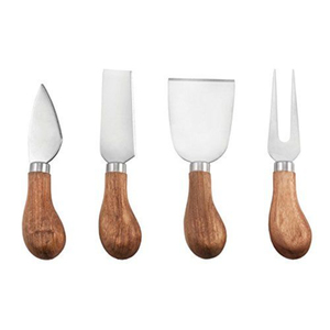 Ensemble de couteaux à fromage en acier inoxydable avec manches en bois naturel, outils de service pour charcuterie, pour fromages durs et mous, ustensiles de cuisine - Product Image 4