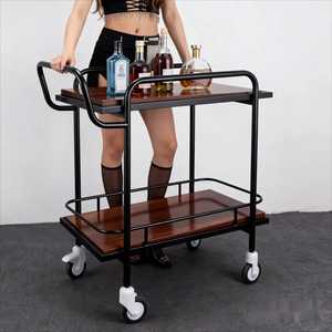 Industrial Wood Bar Cart 3-Tier Rolling Kitchen Island <b>Serving</b> <b>Trolley</b> with Wine Glass Rack Metal Frame Mobile Coffee Wine Cart - Product Image 6