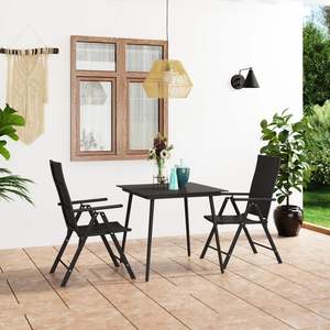 Juego de Comedor de Ratán PE Negro con Reposabrazos Ajustables, Juegos Estándar para Jardín - Product Image 1