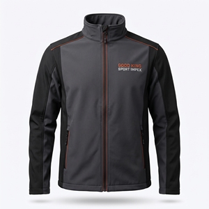 Charcoal Orange Trim Softshell Windproof <b>Thermal</b> Shield Utility Workwear Athletic Zippered Layered Technical Outerwear Uniforms - Product Image 1