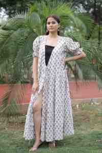 Indien main bloc imprimé coton Boho robe demi manches doux confortable tenue décontractée pour les mariages fêtes Floral saint valentin cadeau vente - Product Image 2