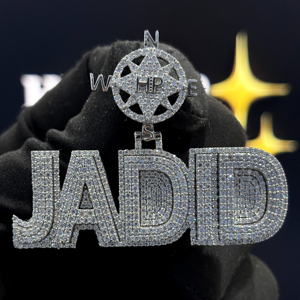 Compass <b>Name</b> Pendant 925 Sterling Silver VVS Moissanite Personalized Block Letter Hip Hop Unisex <b>Necklace</b> 18K Gold Plated - Product Image 1