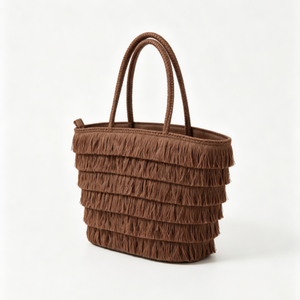 Bolso tote personalizado con flecos marrones, bolso de mano con borlas superpuestas, bolso tote con asa de cuerda tejida, bolso de hombro estilo paja - Product Image 5