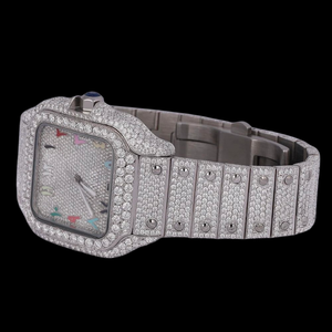 Montre Hiphop personnalisée en acier inoxydable avec diamants Moissanite ronds taille brillant Affichage en verre de fenêtre à cadran analogique carré de 41mm - Product Image 5
