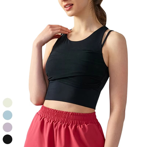 Breathable Quick Dry Casual Sleeveless Workout Wear O-Neck Sports Bra <b>Top</b> Fixed Pads Regular Length <b>Racer</b> Back Tank <b>Top</b> Front - Product Image 2