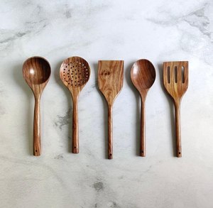 Juego de utensilios de cocina de madera natural ecológicos con soporte, 6 piezas de herramientas de cocina de madera natural al mejor precio - Product Image 3