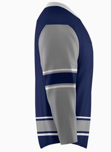 Maillot de hockey sur glace personnalisé pour hommes, manches longues, rayures bleu marine et vert, polyester respirant, col rond, uniforme adulte - Product Image 3