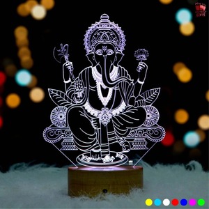 Lampe de nuit LED 3D Illusion Ganesh de qualité supérieure, lumière décorative en acrylique pour la salle de prière, la maison, le temple, la chambre à coucher, le bureau - Product Image 2