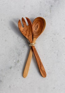 Cuillère en bois écologique, faite à la main, finition rustique, pour servir des salades, pour la cuisine, la table à manger, sans danger pour les aliments, naturelle, décorative pour la maison - Product Image 5