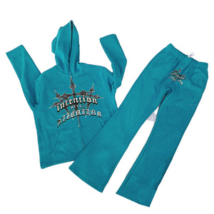 Conjunto de Sudadera con Capucha y Pantalones Deportivos de Alta Calidad, Personalizado, con Pedrería, Transpirable, de Algodón Mezclado - Product Image 4