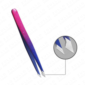Juego de 4 Pinzas para Cejas de Acero Inoxidable, Color Morado Azul Degradado con Brillo, Punta Inclinada, Herramientas de Belleza, OEM - Product Image 6