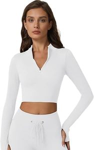 Ensemble de yoga 2 pièces blanc pour femme : haut court zippé et leggings taille haute respirants en Spandex et Polyester pour la gym - Product Image 2