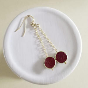 Boucles d'oreilles pendantes en forme de pièce de monnaie en rubis, pierre précieuse naturelle rouge, plaqué or rose, bijoux faits à la main pour femmes - Product Image 3