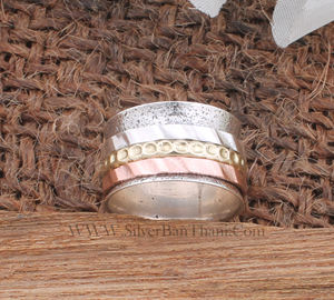 Bague de méditation artisanale en argent sterling 925, cuivre et laiton, bague anti-anxiété tibétaine pour hommes et femmes, bijoux bien-être - Product Image 1