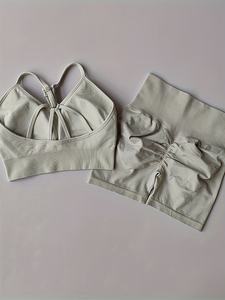 Conjunto de Shorts y Brasier de Yoga para Mujer, Ropa Deportiva sin Costuras, Cintura Alta, Tela Elástica, Transpirable y Cómoda - Product Image 3