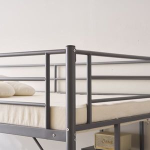 Letto a soppalco singolo in metallo con scrivania e mensole portaoggetti, 2 sponde di sicurezza a tutta lunghezza e scalette per adolescenti - Product Image 2