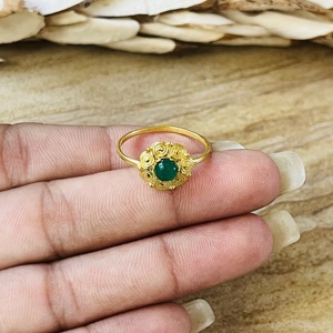 Latest Vintage Floral Green Onyx <b>Ring</b> 18k Gold Plated Flower <b>Statement</b> Women <b>Ring</b> Dainty Handmade Nature Inspired Wholesale <b>Ring</b> - Product Image 2