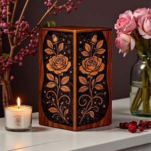 Handmade Wooden Cremation Urn Floral Engraved <b>Memorial</b> <b>Keepsake</b> urn <b>Memorial</b> <b>Keepsake</b> by AYAANS - Product Image 4
