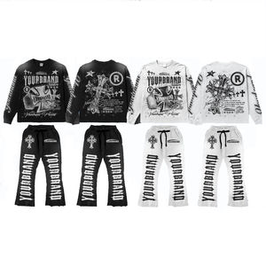 Conjunto de 2 Piezas de Sudadera con Capucha y Pantalones Deportivos Vintage Lavados al Ácido, Diseño con Pedrería, Ropa Urbana para Hombre - Product Image 5