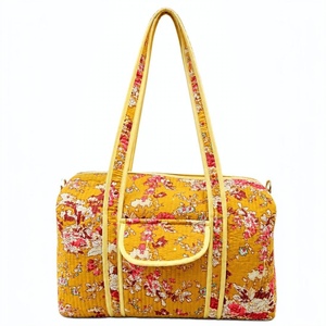 Bolsa de Viaje de Lona de Algodón Ecológica Acolchada con Estampado Floral Vintage, Cierre de Cremallera, Bolsa de Fin de Semana, Correa para el Hombro - Product Image 3
