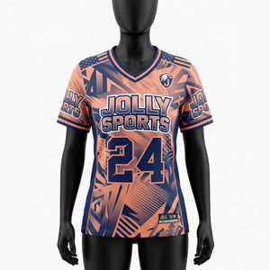 Camiseta de Fútbol Femenina, 180 GSM, Poliéster de Alta Calidad, Absorbe la Humedad, Diseño Gráfico en Naranja y Azul, Logotipo Personalizado - Product Image 1