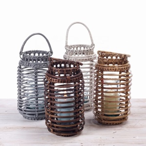 Portavelas de Ratán Tejido, Estilo Rústico Boho, con Frasco de Vidrio, Iluminación Decorativa para Hogar, Jardín y Fiestas - Product Image 1