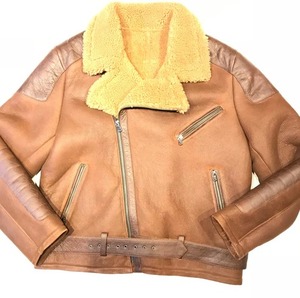 Luxury <b>Men's</b> Leather <b>Shearling</b> <b>Jacket</b> Premium Genuine Fur Winter Aviator Biker Coat Comfortable Stylish Outerwear Fit - Product Image 2