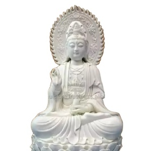 Meditando Kuan Yin con estatua de piedra en relieve de loto-Estatua de Buda al aire libre de escultura tallada en piedra de jardín - Product Image 1
