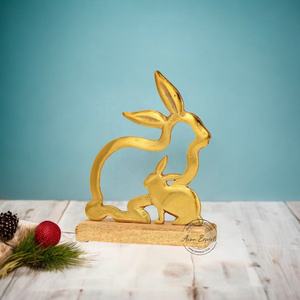 Elegant Wooden Bunny Duo <b>Table</b> Decor Perfect for Easter Spring <b>Centerpiece</b> Rustic Home Styling and Seasonal Display - Product Image 1