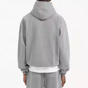 Sudadera con Capucha Extra Grande para Hombre, Color Gris Sólido, Algodón French Terry, Diseño con Bolsillos, Ropa Casual de Otoño - Product Image 3