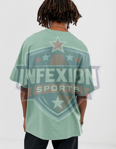 T-shirt surdimensionné vert menthe pour homme à manches courtes avec imprimé texte japonais, col rond décontracté en jersey de coton - Product Image 4