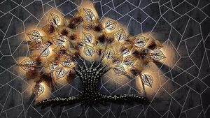 Metal <b>Tree</b> Wall Art with <b>LED</b> <b>Lights</b> Modern Decorative Wall Hanging for Living Room Bedroom Hallway Home Decor - Product Image 3