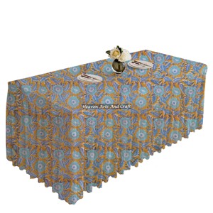 New Rectangle Hand Block Printed Pure Cotton Pleated Tablecloth Indian Farmhouse Wedding Decorative <b>Linen</b> Handmade <b>Table</b> Cover - Product Image 5