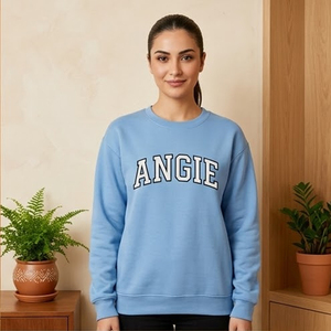 Women's <b>Pink</b> Crew Neck <b>Sweatshirt</b> With Angie Custom Mock Neck <b>Sweatshirt</b> with Gingham Embroidery Logo | Wholesale Collegiate - Product Image 4