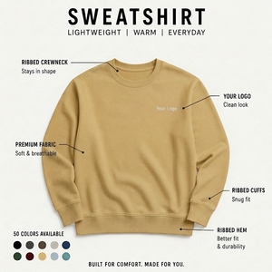 เสื้อสเวตเชิ้ตคอกลมผ้าฟลีซสีมัสตาร์ด ทรงปกติ ผ้าฝ้ายถัก สวมใส่สบายๆ สำหรับฤดูหนาว ปักลาย ป้องกันขนร่วง สีพื้น - Product Image 6