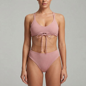 Conjunto de Bikini de Dos Piezas Personalizable para Mujer, Traje de Baño de Playa, Diseño Sólido, Tela Elástica, Transpirable, de Secado Rápido para la Temporada de Verano - Product Image 3