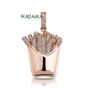 Pendentif frites en argent 925 avec pierres de moissanite, charme sur le thème du hip-hop pour un usage quotidien, bijoux. - Product Image 1