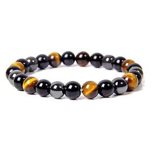 Bracelet rond en hématite et pierres naturelles fait main pour hommes et femmes, triple protection Feng Shui, taille 8-10 mm, bijoux de mode énergétiques - Product Image 5