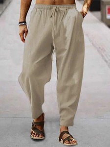 Pantalones Casuales de Lino y Algodón con Cordón Ajustable para Hombre, Estilo Vintage, de Alta Calidad, Marca de Prestigio - Product Image 3