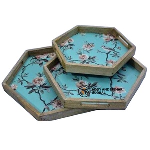 ชุดถาด MDF รูปหกเหลี่ยมตกแต่ง พร้อมเคลือบเงาแบบกระดาษเคลือบเงา ลายดอกไม้และนกสไตล์วินเทจ สำหรับจัดเก็บ - Product Image 1