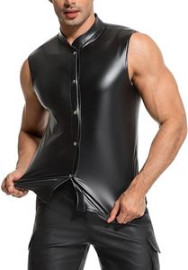 Chaleco ajustado elástico de piel sintética para hombre, con capucha y cremallera, ideal para discotecas y escenarios. - Product Image 2